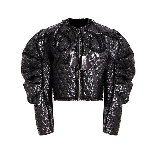 UNIKCOSA DiamondQuilt Horn-Sleeve Cotton Jacket β Elegant Short Puffer for Autumn/Winter βοΈ