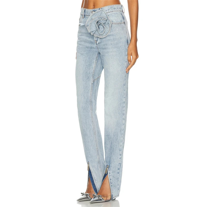 UNIKCOSA BloomFit 3D Floral High-Waist Y2K Jeans 🌸