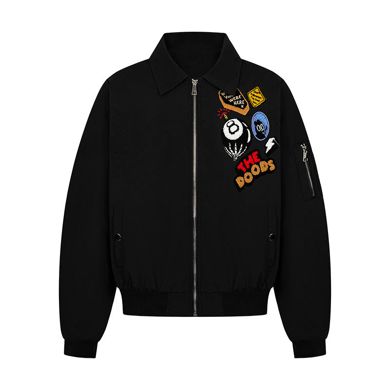 UNIKCOSA NoirFit Plush Coat Embroidered Baseball Jacket 💫