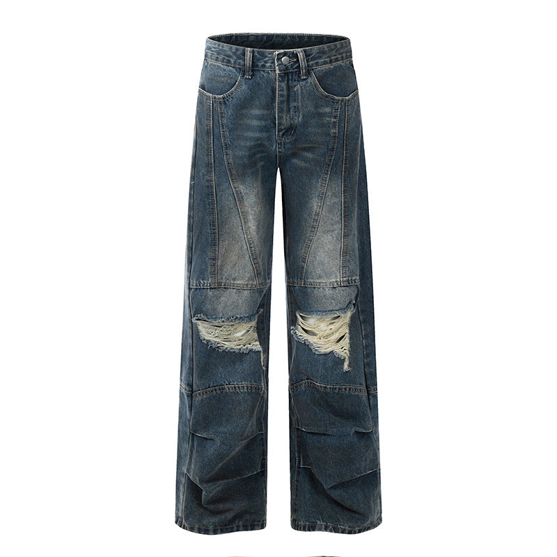 UNIKCOSA UrbanSoul Ripped Jeans Men Loose Fit Dark Blue π«