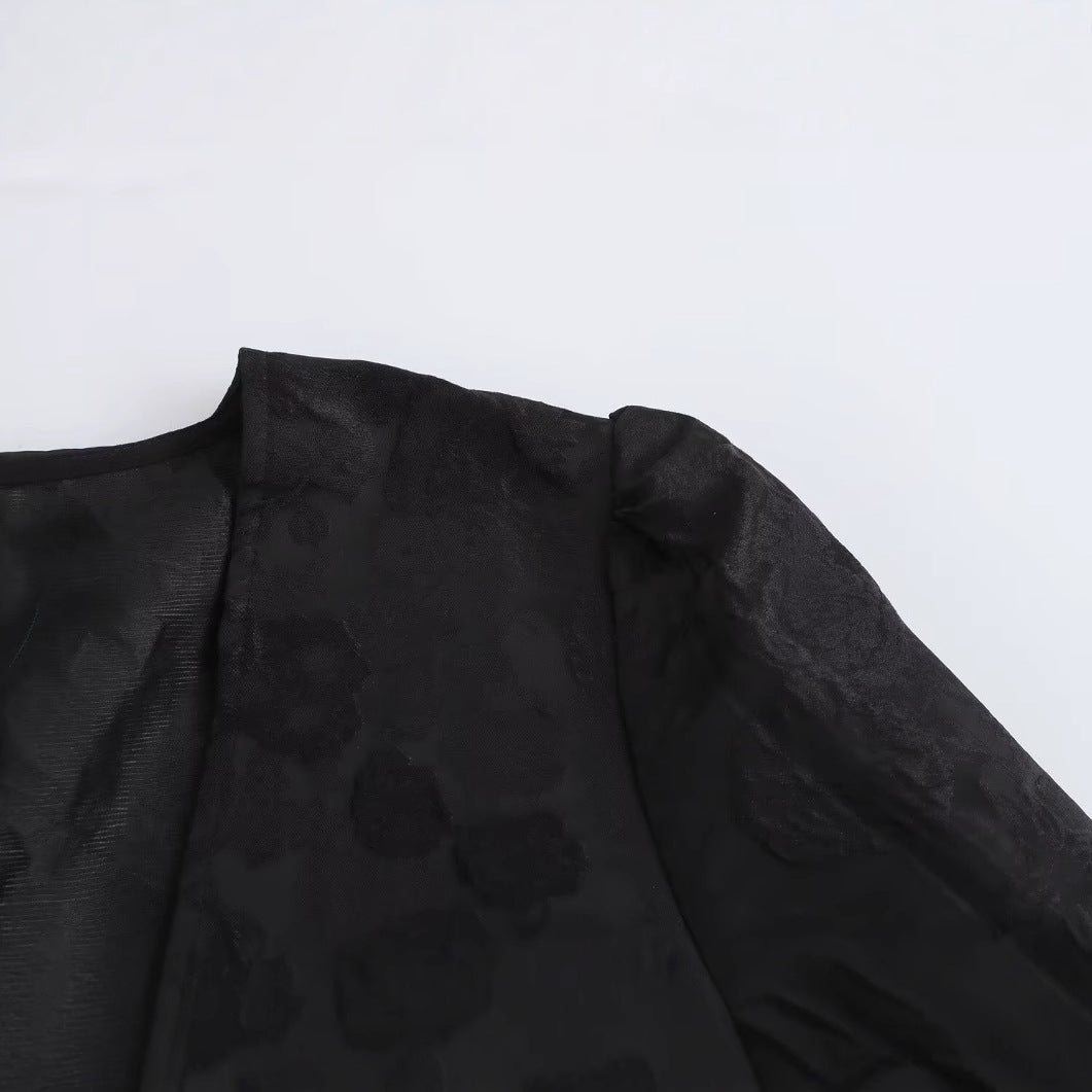 UNIKCOSA LuxeEase V Neck Cinching Layered Black Dress 💫