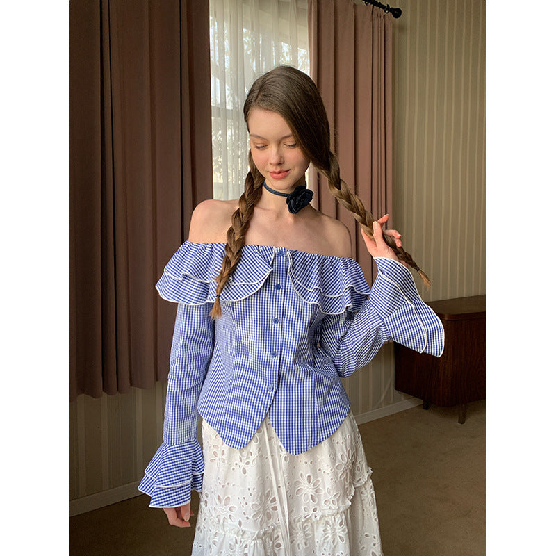 UNIKCOSA Velora Checkered Lotus One Shoulder Shirt π«