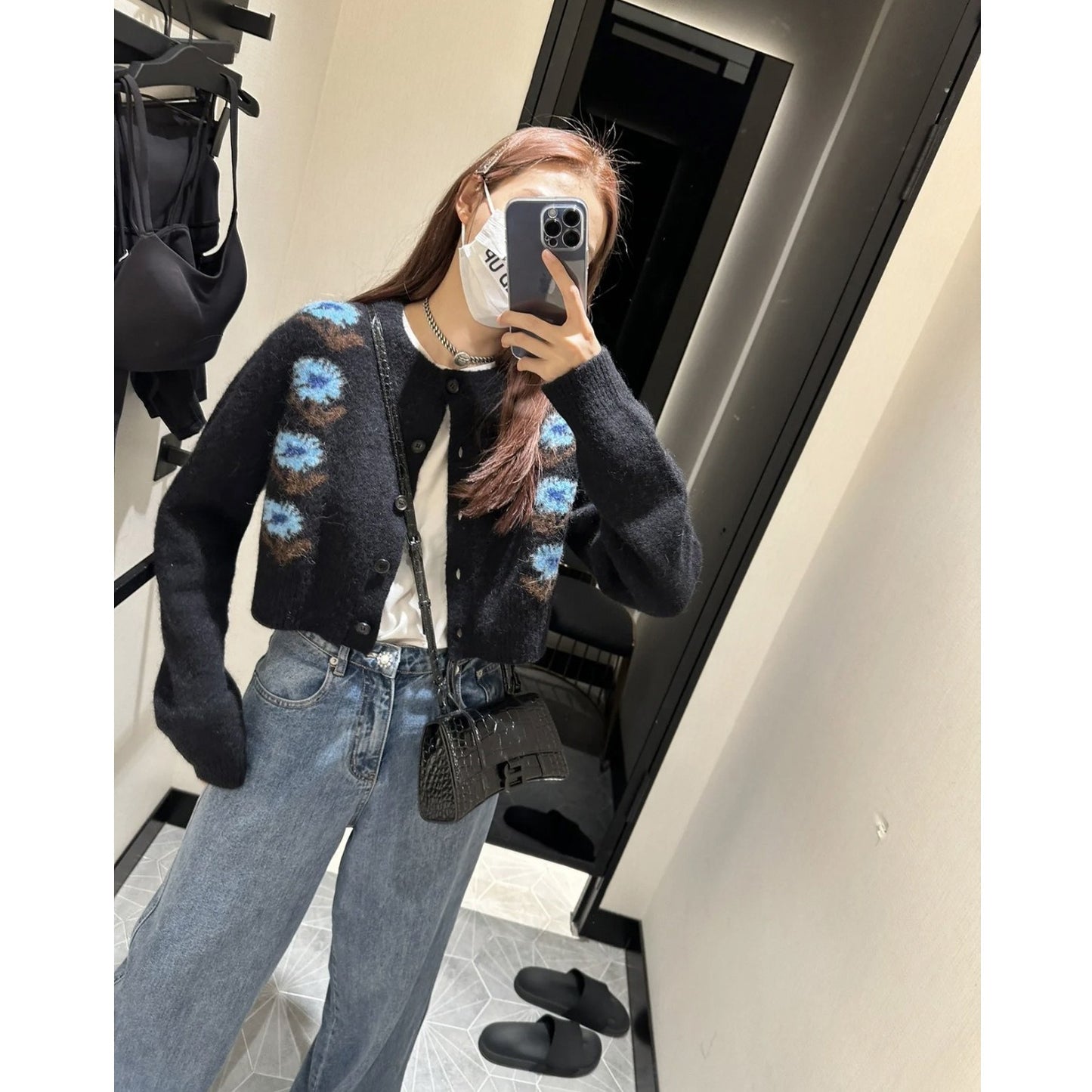 UNIKCOSA Velora Black Floral Jacquard Cardigan Top 💫