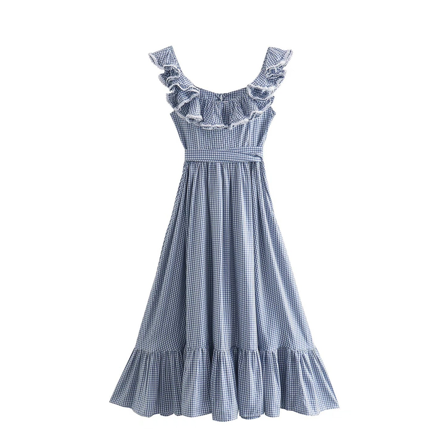 UNIKCOSA Velora Round Neck Sleeveless A Line Check Dress π«