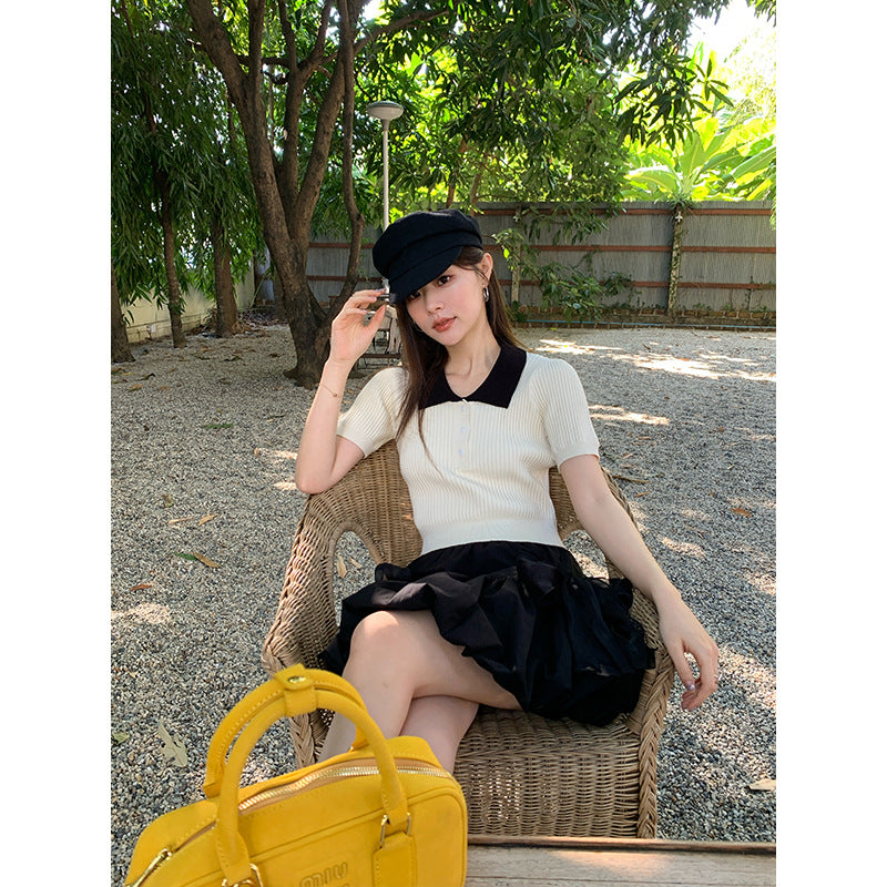 UNIKCOSA Velora Collar Short Sleeve Knit Sweater π«