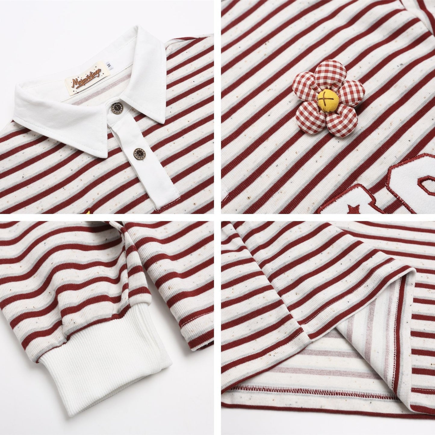 UNIKCOSA Velora Embroidered Striped Long Sleeve Polo Shirt ๐ซ