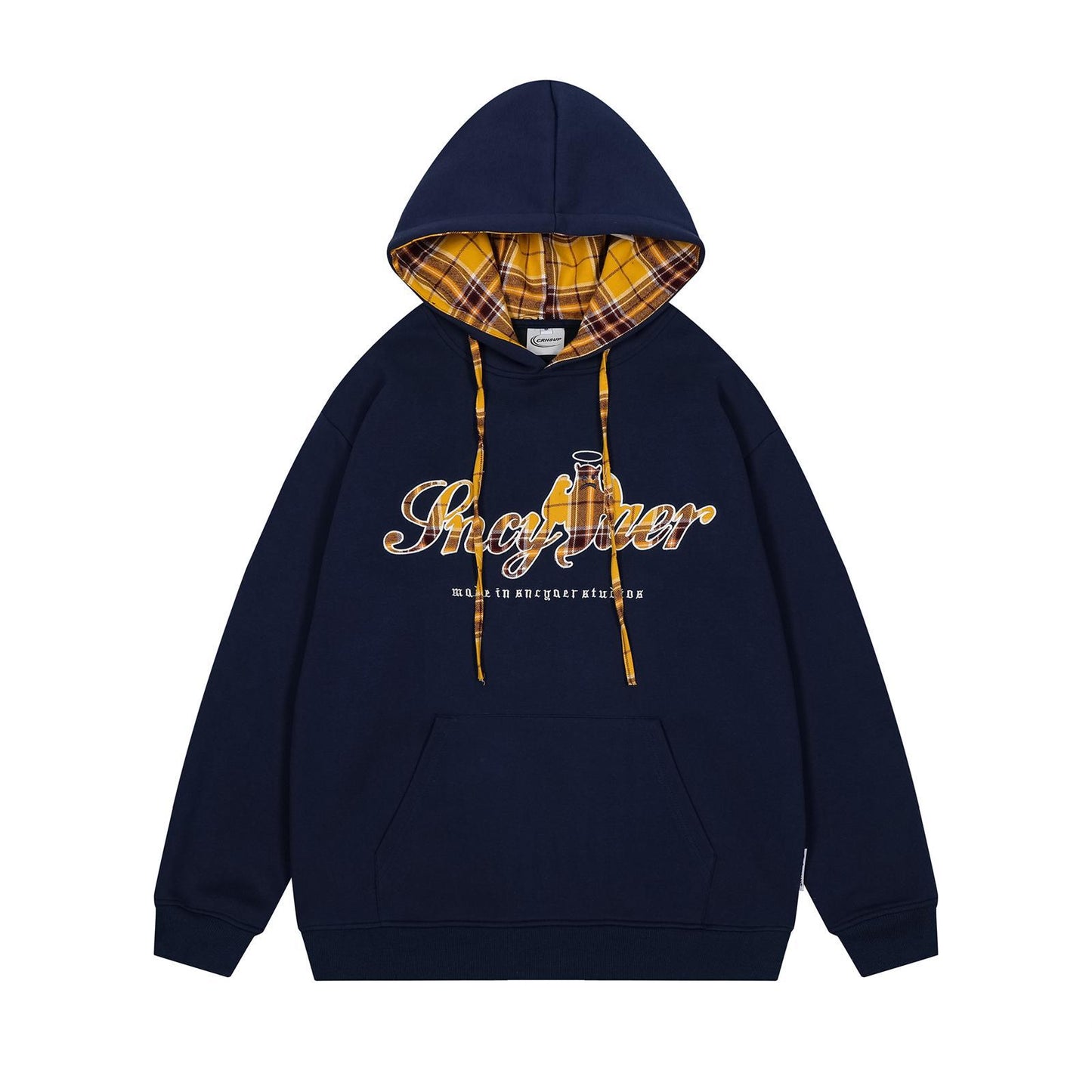 UNIKCOSA NoirFit Checkered Embroidered Hooded Sweatshirt 💫