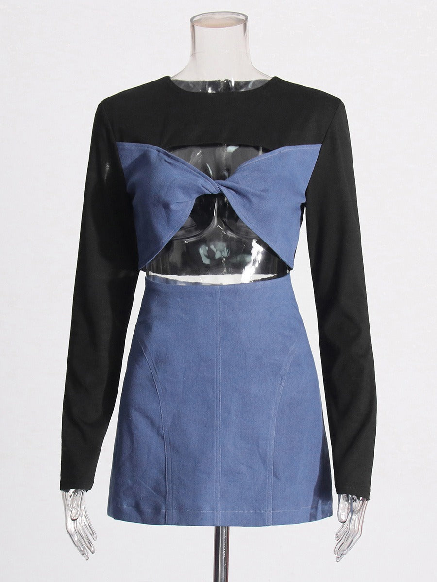 UNIKCOSA Patchwork Bow Top & A-Line Mini Skirt Set — Chic European Style Co-Ord 💋