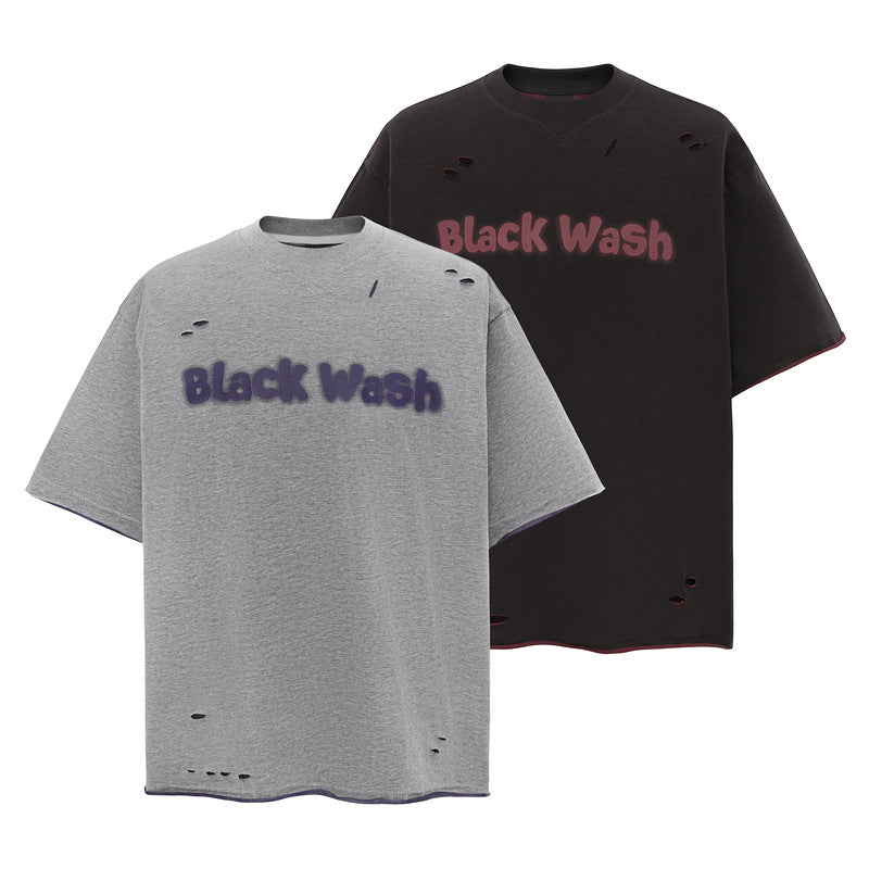 UNIKCOSA LuxeEase Letter Print Ripped Short Sleeve Tee 💫