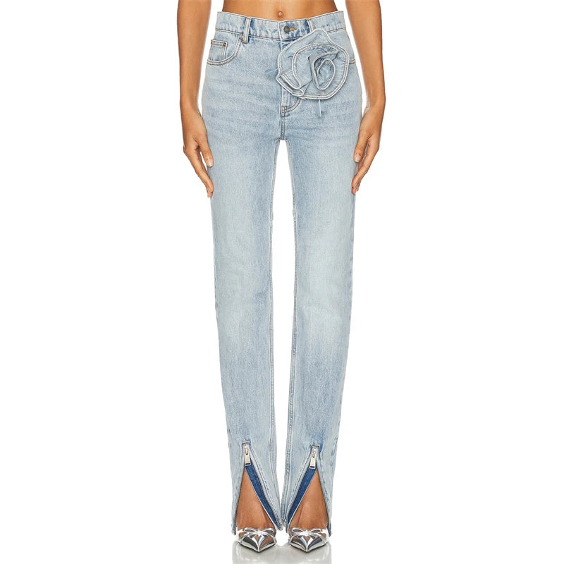 UNIKCOSA BloomFit 3D Floral High-Waist Y2K Jeans 🌸
