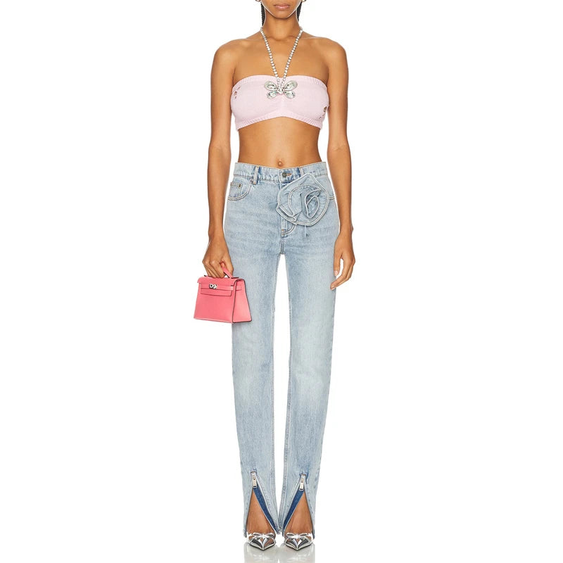 UNIKCOSA BloomFit 3D Floral High-Waist Y2K Jeans 🌸