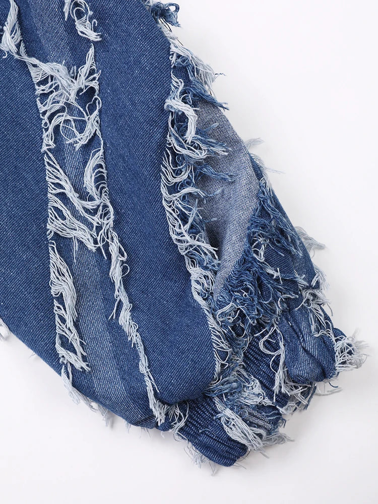 UNIKCOSA UrbanSoul Denim Jacket Loose Fit Tassels Big Size 💫