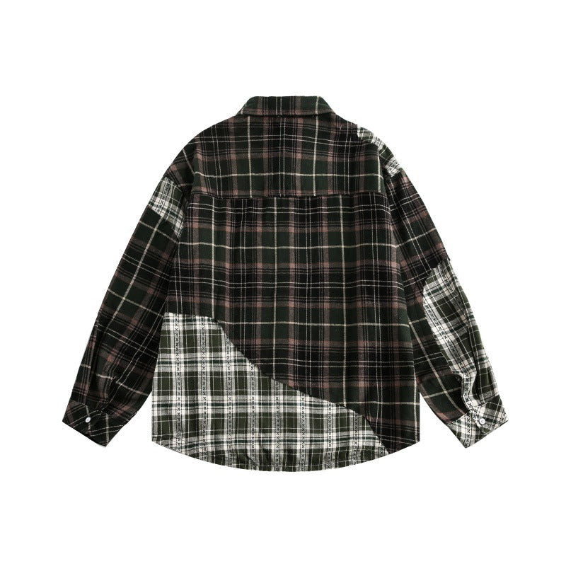 UNIKCOSA Velora Splicing Plaid Shirt Men Casual Cotton 🌆