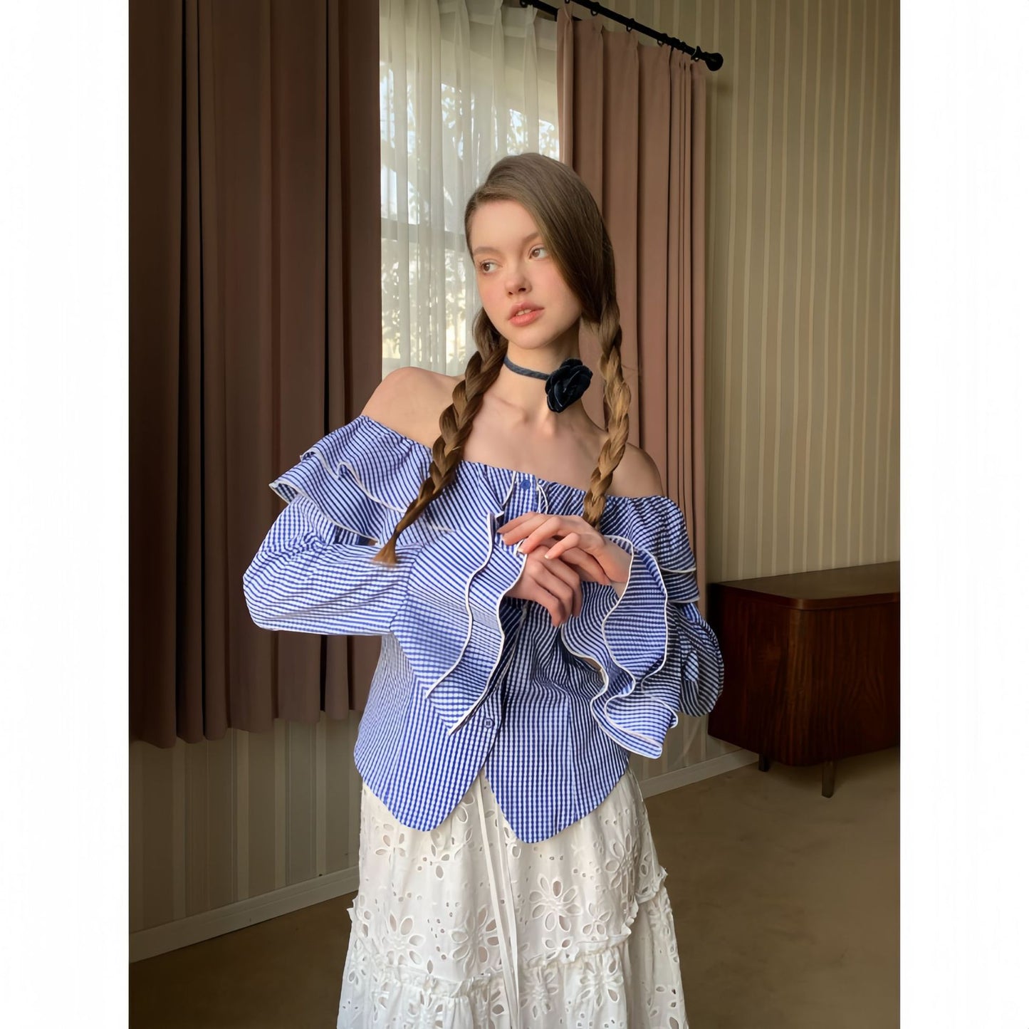 UNIKCOSA Velora Checkered Lotus One Shoulder Shirt π«