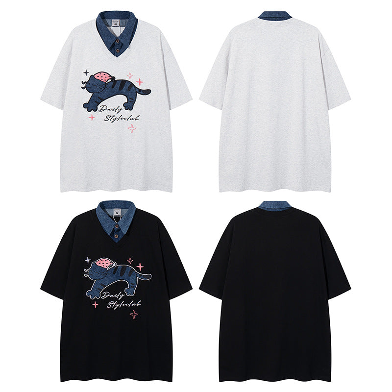 UNIKCOSA Velora Polo Collar Faux TwoPiece Unisex Tee 💫