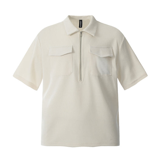 UNIKCOSA Velora Pocket Decorated Half Zip Polo Shirt 🖤