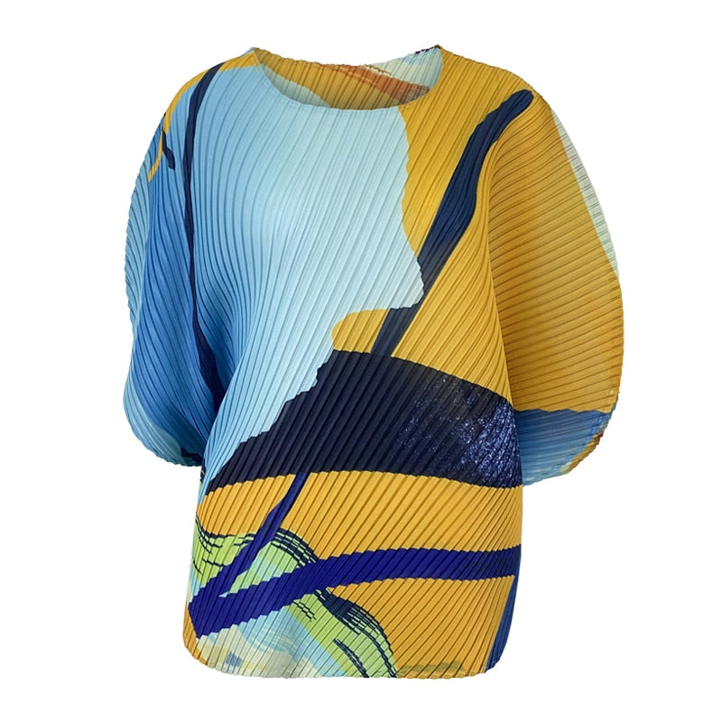 UNIKCOSA LuxeEase Ocean Print Bat Sleeve Top Korean Style π«