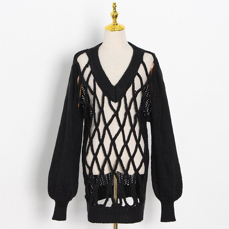 UNIKCOSA BreezeKnit Hollow-Out Street Sweater for Women 🤍