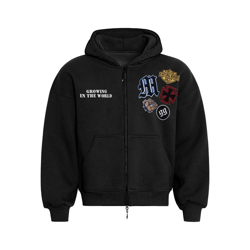 UNIKCOSA NoirFit HeavyStitch Hoodie Embroidered Cardigan π