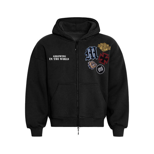 UNIKCOSA NoirFit HeavyStitch Hoodie Embroidered Cardigan π