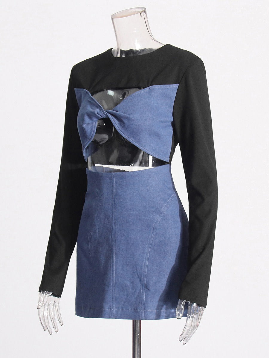 UNIKCOSA Patchwork Bow Top & A-Line Mini Skirt Set — Chic European Style Co-Ord 💋