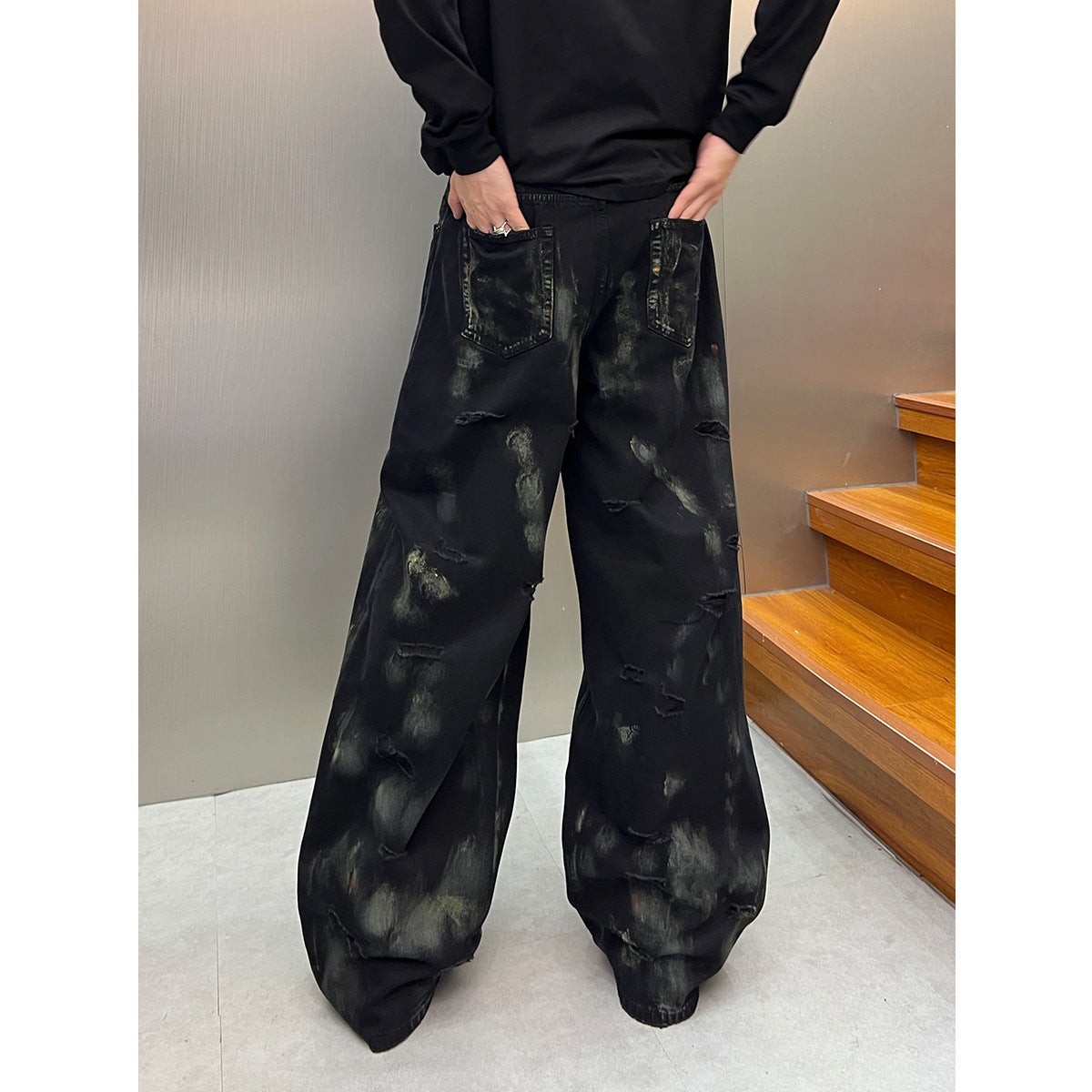 UNIKCOSA UrbanSoul GraffiDenim Ripped Washed Wide Leg Jeans 💫