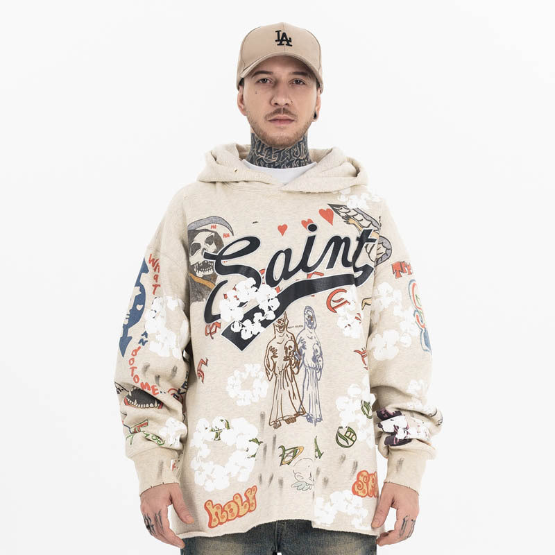 UNIKCOSA NoirFit Vintage Distressed Hooded Sweatshirt 💫