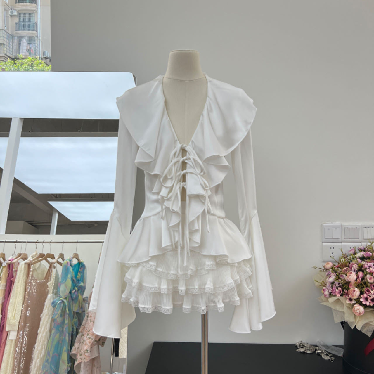 UNIKCOSA Velora Satin Shirt And Lace Skirt Set Autumn π«