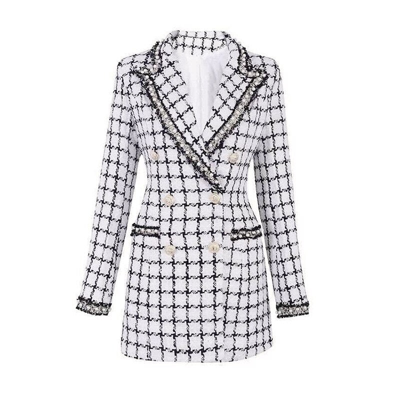 UNIKCOSA NoirFit Beaded Check Wool Coat Craftsmanship π€