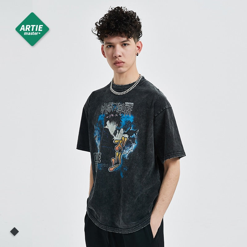 UNIKCOSA NoirFit Anime Graphic Distressed Mens Tee 💫