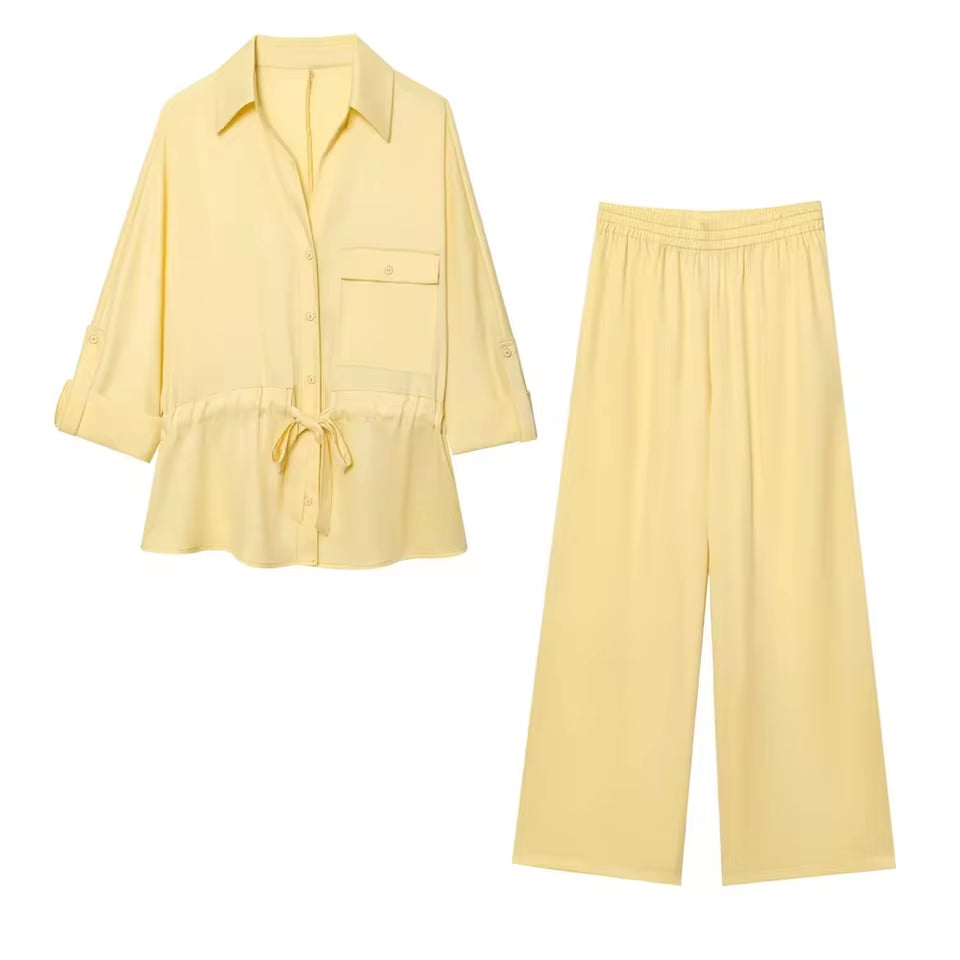 UNIKCOSA GraceLoom 2-Piece Long-Sleeve Shirt & Wide-Leg Pant Set for Women 💖