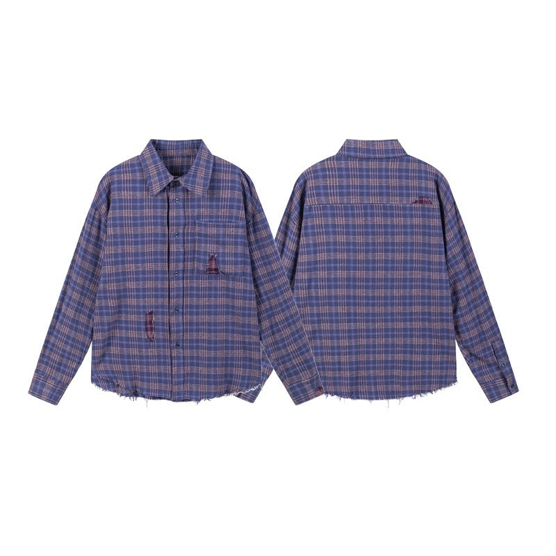 UNIKCOSA NoirFit Torn Collar Fringe Shirt Purple π«