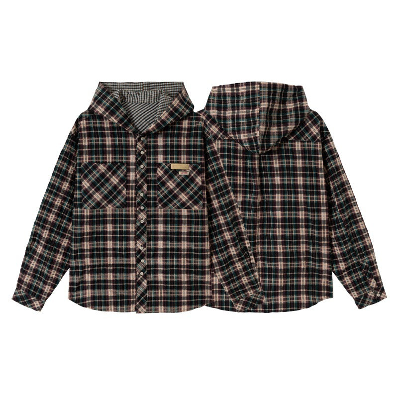 UNIKCOSA UrbanSoul Plaid Hooded Spliced Design Shirt π«