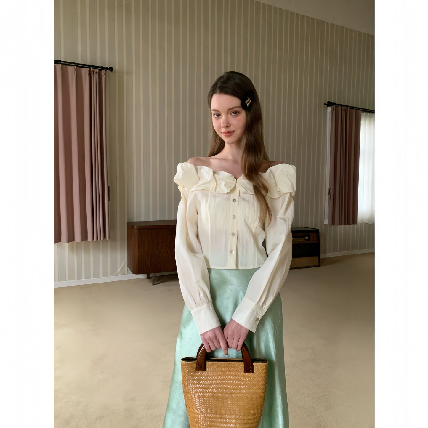 UNIKCOSA Velora One Shoulder Tencel Chiffon Shirt Slim Fit💫