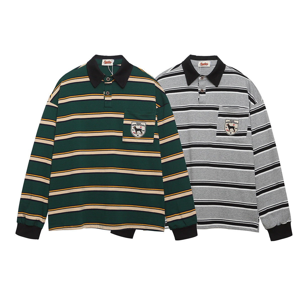 UNIKCOSA Velora Lapel Polo Shirt Badge Embroidery Striped π«