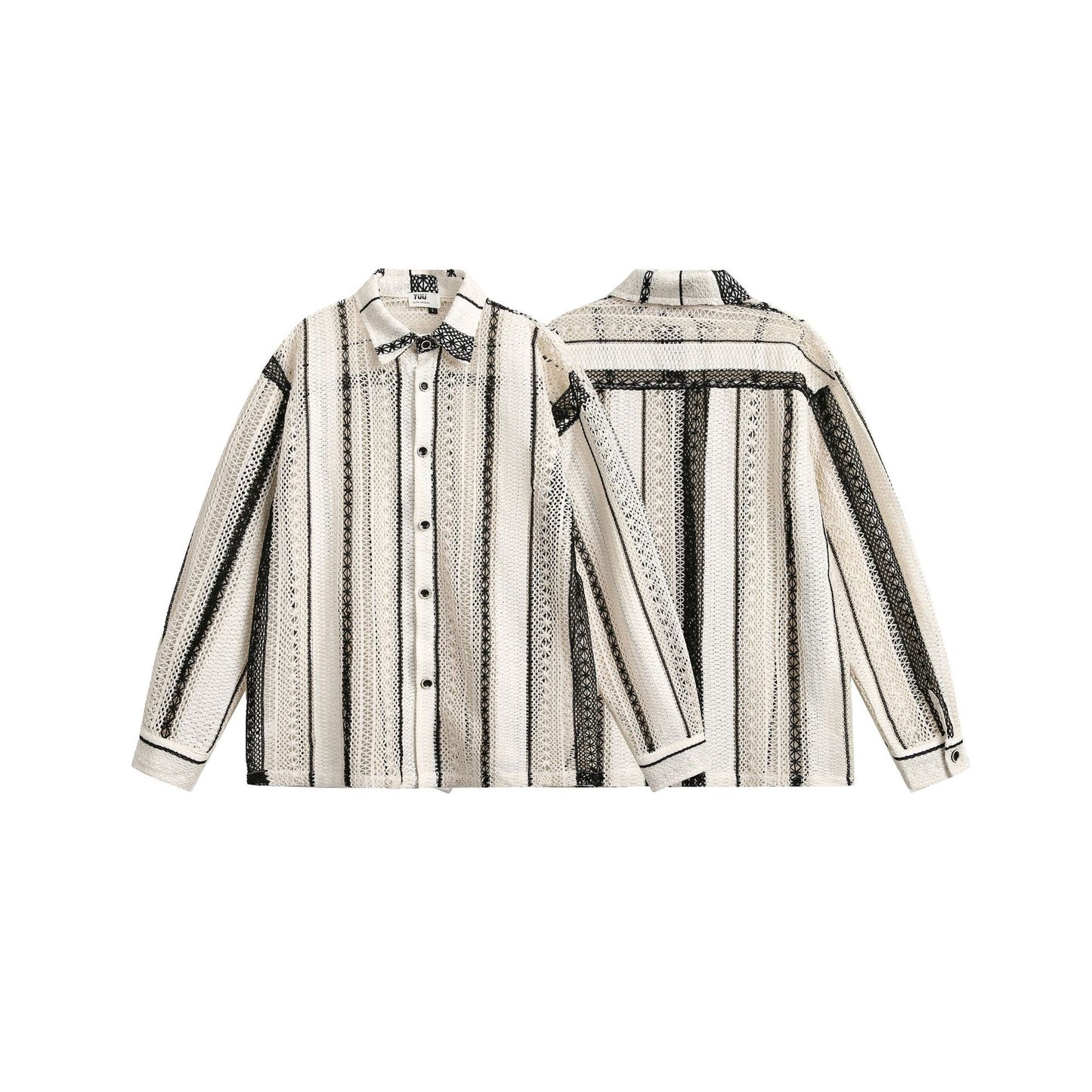 UNIKCOSA LuxeEase Hollow Out Striped Unisex Loose Shirt 🌆