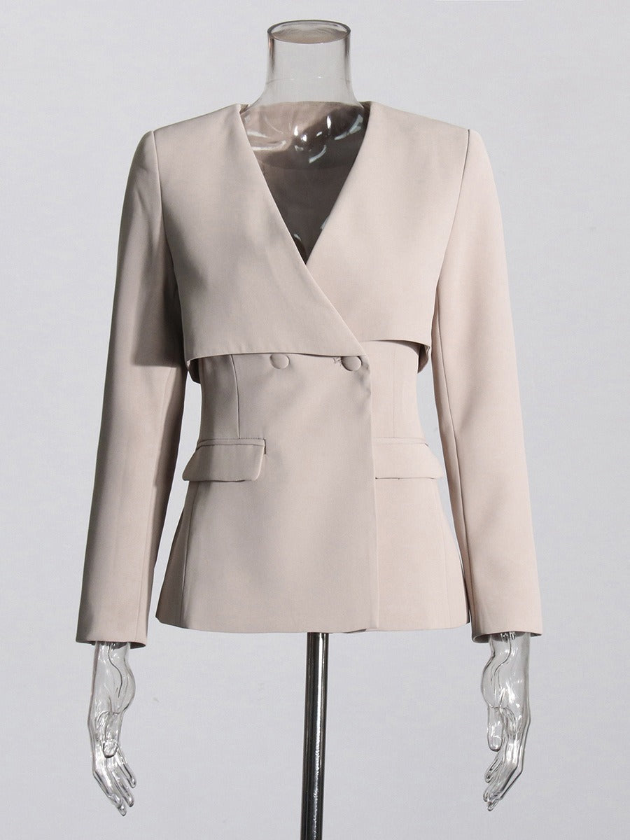 UNIKCOSA V-Neck Slim-Fit Blazer & Pleated Wide-Leg Pants Set — Modern Elegance Edition 💛