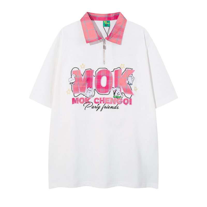 UNIKCOSA RetroMuse Patchwork Collar Half Zip Tee Unisex π«