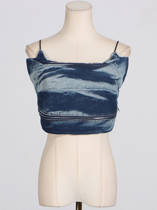 UNIKCOSA RetroBlast Distressed Denim Jeans & Suspender Top Set for Women 🔷