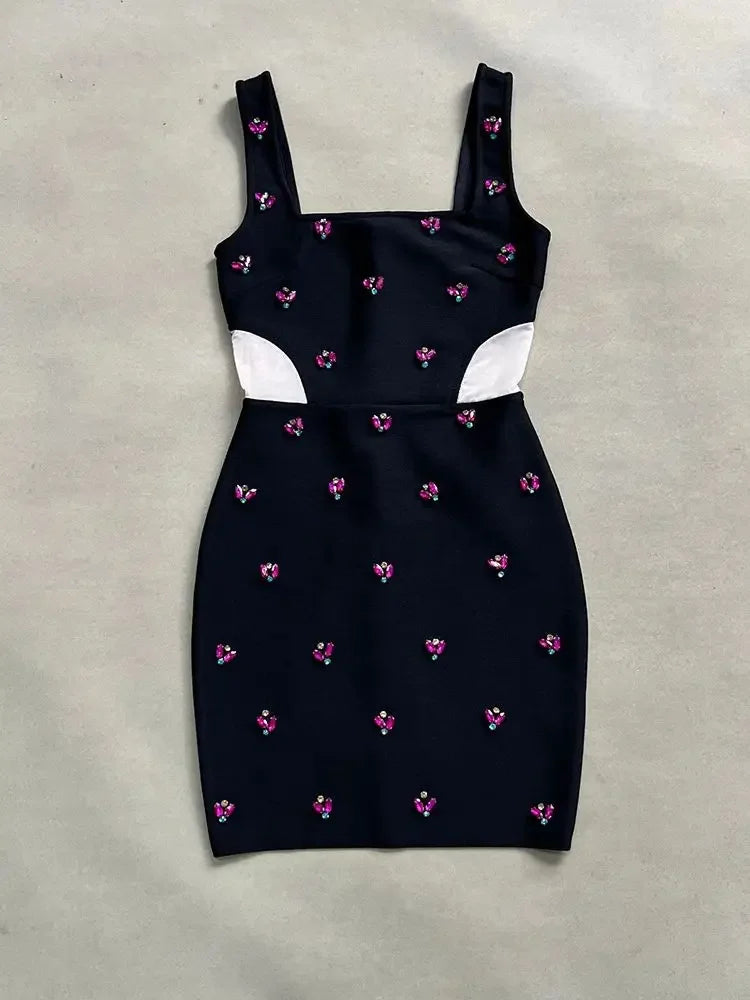 UNIKCOSA Velora Bodycon Dress Black Square Neck Mesh π€