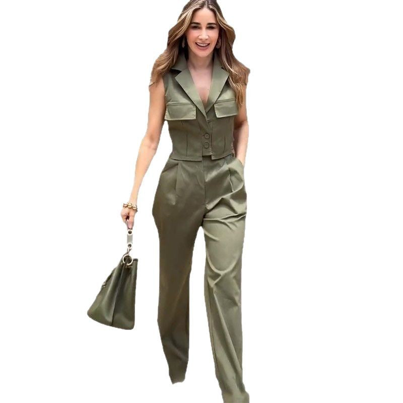 UNIKCOSA Noir Two-Piece Set Lapel Vest And High-Waist Pants 💫