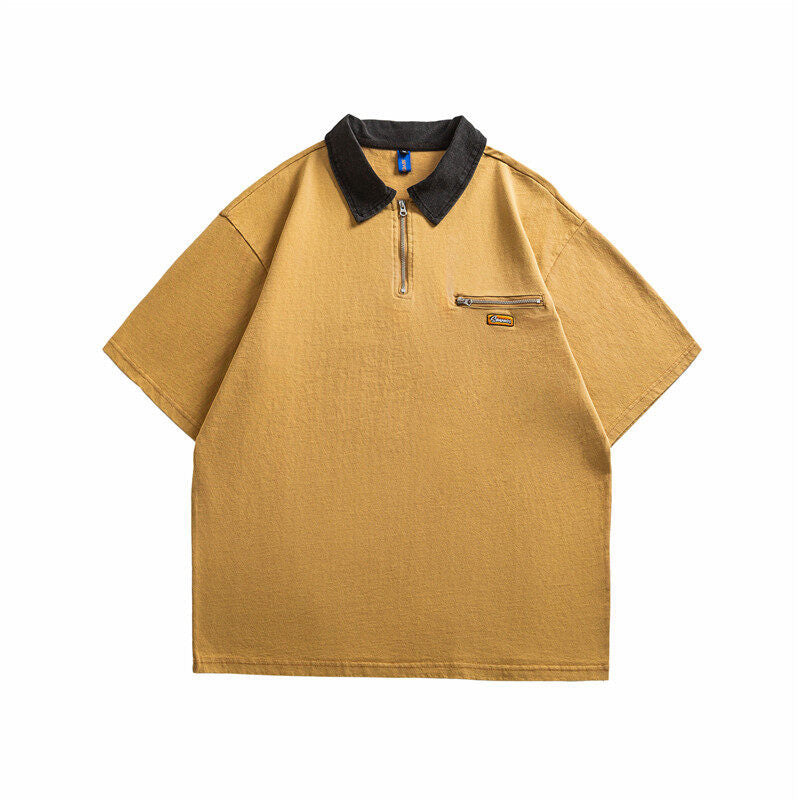 UNIKCOSA RetroMuse Splicing Half Zip Polo Shirt Unisex π«