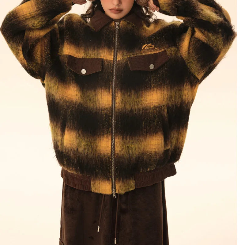 UNIKCOSA UrbanSoul StripeFusion Coat Patchwork Zip Jacket 💫