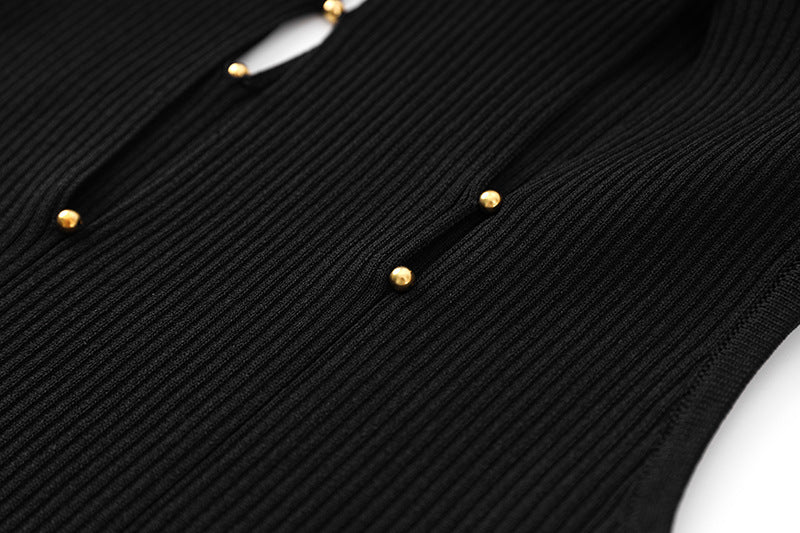 UNIKCOSA LuxeEase Sleeveless Hollowed-Out Knit Dress Slit 🖤
