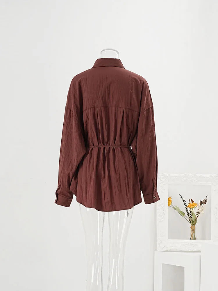 UNIKCOSA NoirFit Loose Long Sleeve Shirt Red Brown 💫