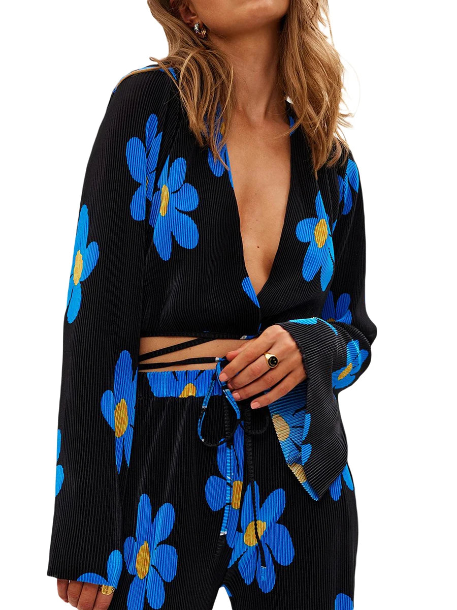 UNIKCOSA BloomEase Floral Pleated Two-Piece Set for Women 🌺