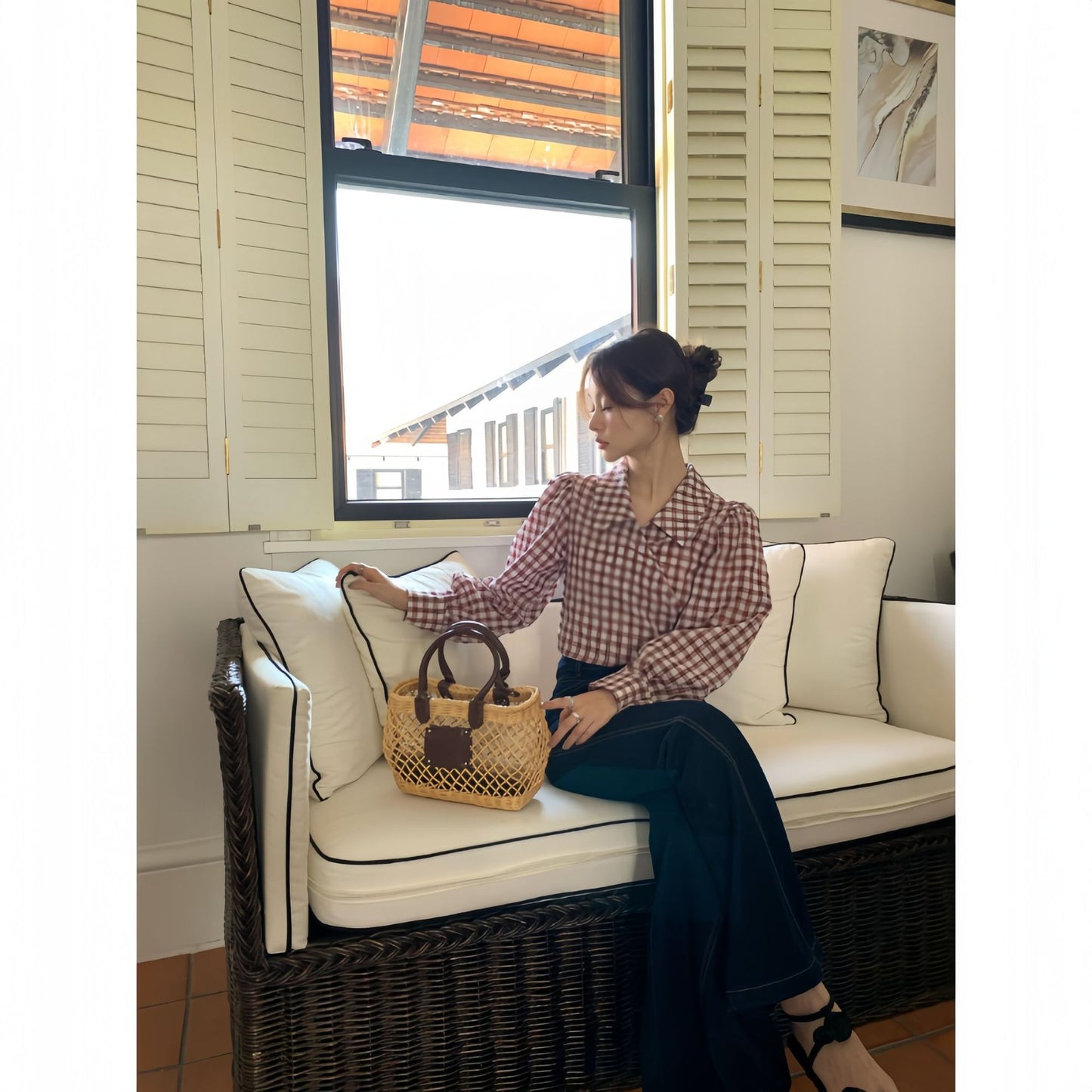 UNIKCOSA RetroMuse Slim Fit Bubble Sleeve Checkered Shirt π«