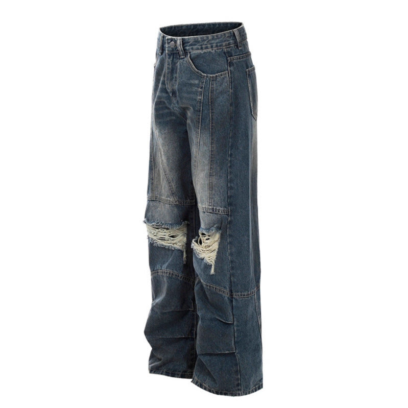 UNIKCOSA UrbanSoul Ripped Jeans Men Loose Fit Dark Blue π«