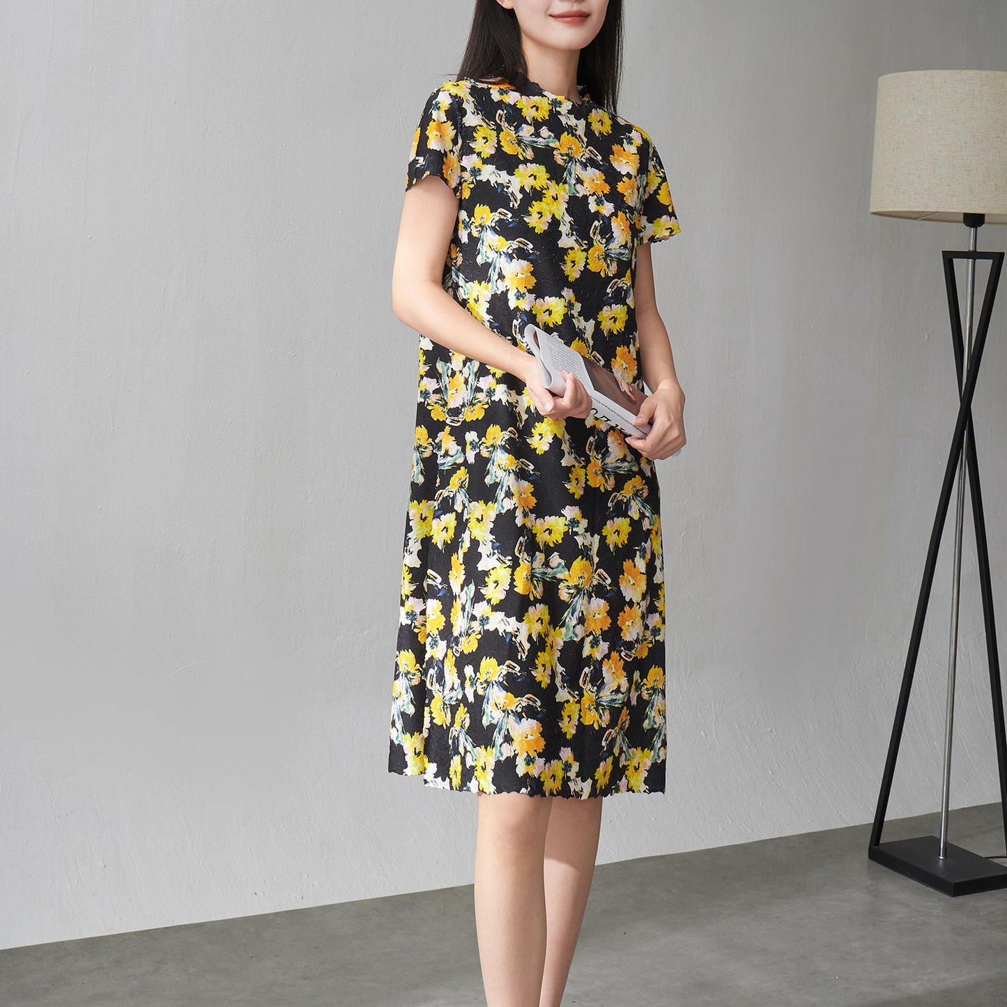 UNIKCOSA LuxeEase Floral Midi Dress Yellow A-Line 🌸