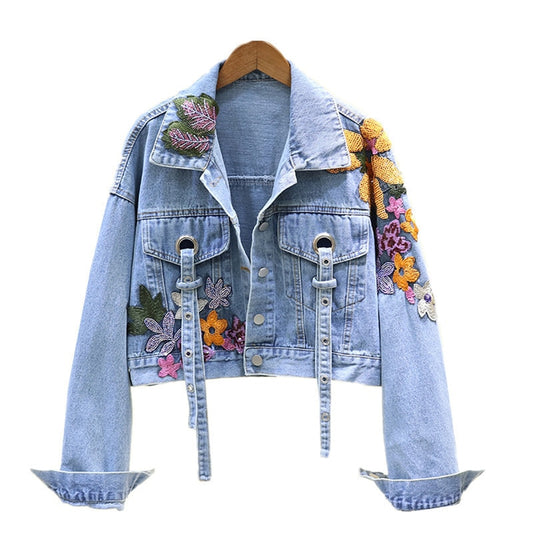 UNIKCOSA BloomShine Embroidered Sequin Denim Jacket for Women πΈβ¨